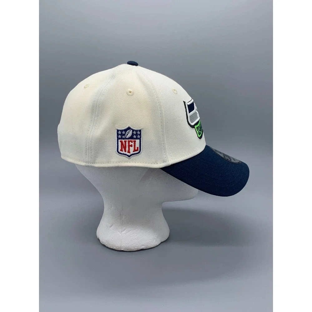 New Era 39THIRTY Seattle Seahawks NFL Hat Cream Navy Blue Mens Large-XLarge